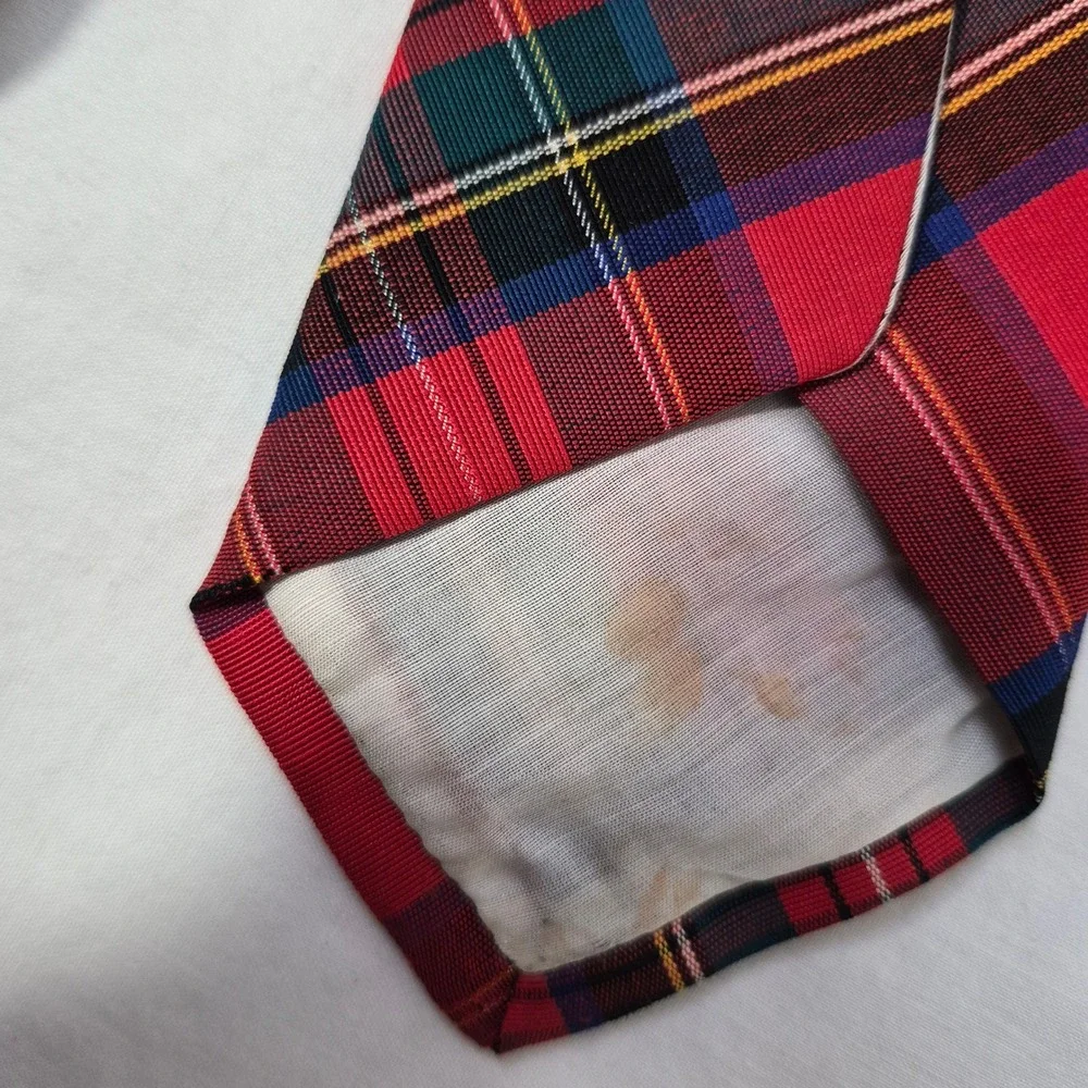 Atkinsons Poplin Tie Red Tartan Plaid Silk Wool Heritage Ivy Vintage 2.75